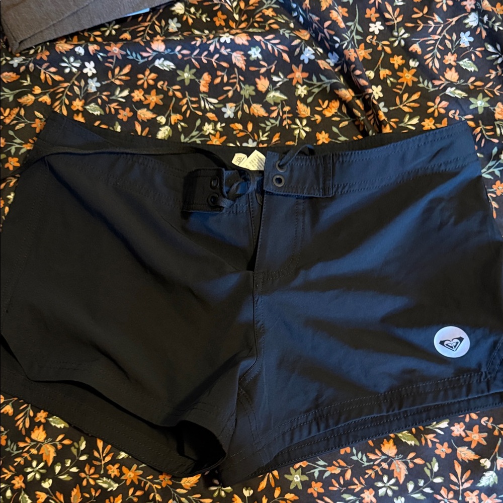 Roxy Black Women's Swim Shorts with White Heart Logo